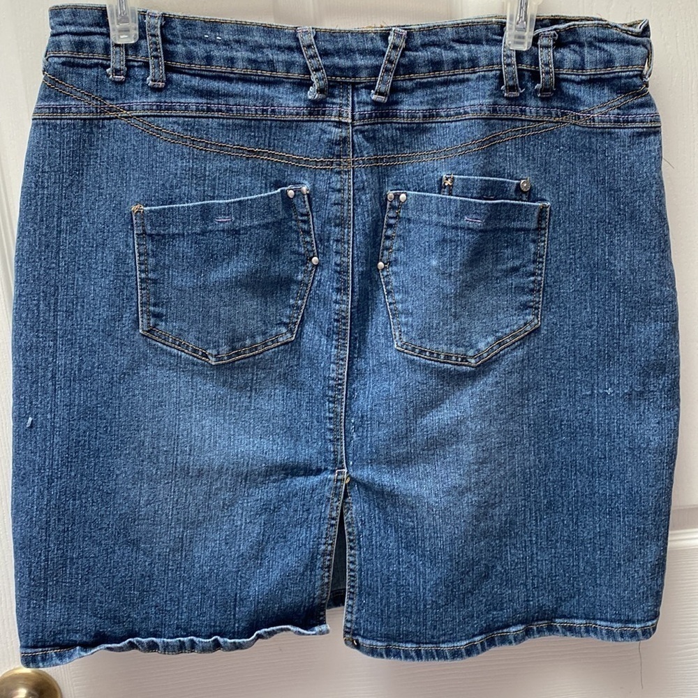 L womens Traxx solid blue stretch above knee denim skirt plus size 18 - Picture 2 of 4